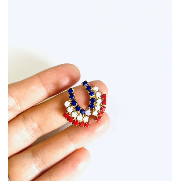 VTG Gold American Flag Rhinestone Earrings - Picture 5 of 5
